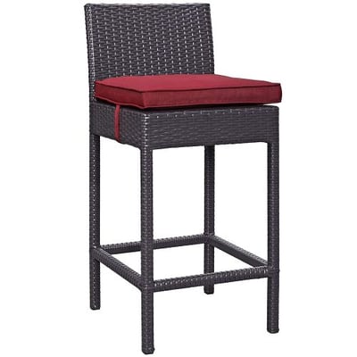 Modway Convene Wicker Rattan Outdoor Patio Bar Stool With Cushion in Espresso Red
