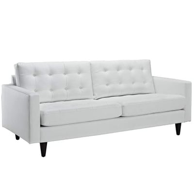 Modway Empress Mid-Century Modern Upholstered Leather Sofa In White