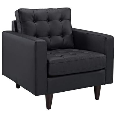 Modway Empress Mid-Century Modern Upholstered Leather Armchair in Black