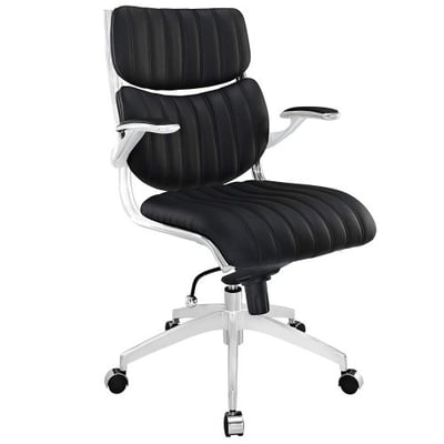 Modway Escape Ribbed Faux Leather Ergonomic Swivel Office Chair in Black
