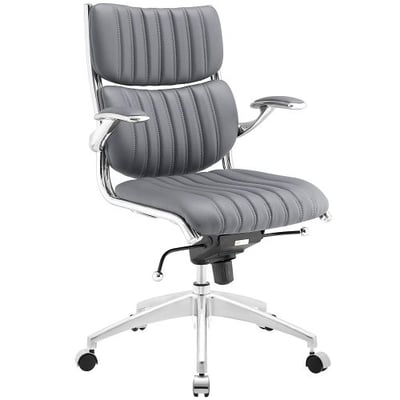 Modway Escape Ribbed Faux Leather Ergonomic Swivel Office Chair in Gray