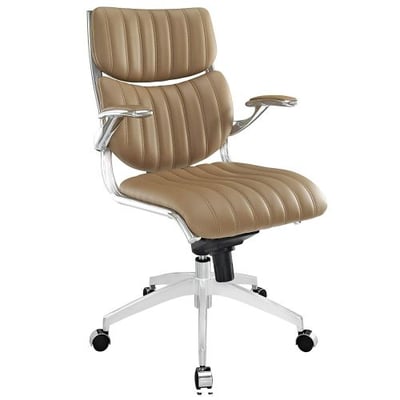 Modway Escape Ribbed Faux Leather Ergonomic Swivel Office Chair in Tan