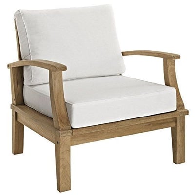 Modway Marina Teak Wood Outdoor Patio Armchair in Natural White