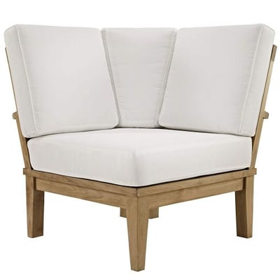 Modway Marina Teak Wood Outdoor Patio Sectional Sofa Corner Chair in Natural White