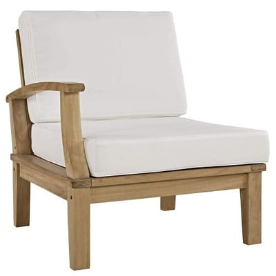 Modway Marina Teak Wood Outdoor Patio Sectional Sofa Left-Facing Chair in Natural White