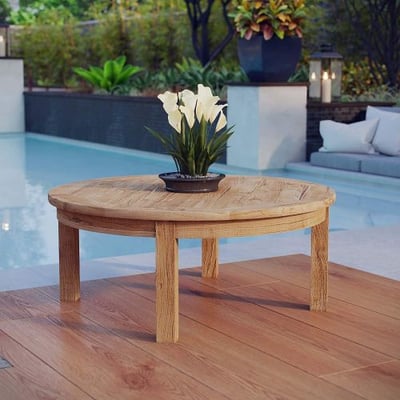 Modway Marina Teak Wood Outdoor Patio Round Coffee Table in Natural
