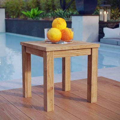 Modway Marina Teak Wood Outdoor Patio Side Table in Natural
