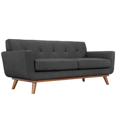 Modway Engage Mid-Century Modern Upholstered Fabric Loveseat In Granite