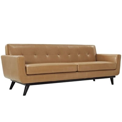 Modway Engage Mid-Century Modern Upholstered Leather Sofa In Tan