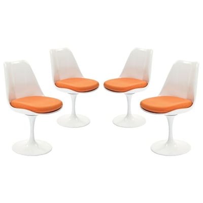 Modway Lippa Mid-Century Modern Upholstered Fabric Swivel Four Dining Chairs in Orange