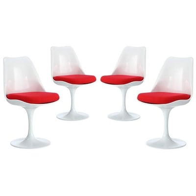 Modway Lippa Modern Dining Side Chairs Fabric Cushion in Red - Set of 4