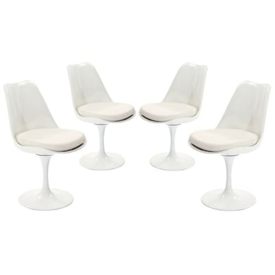 Modway Lippa Mid-Century Modern Upholstered Fabric Swivel Four Dining Chairs in White