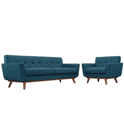 Modway EEI-1344-AZU Engage Mid-Century Modern Upholstered Sofa and Armchair Set Azure