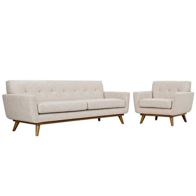 Modway EEI-1344-BEI Engage Armchair Sofa Upholstered Fabric Set of 2, Beige