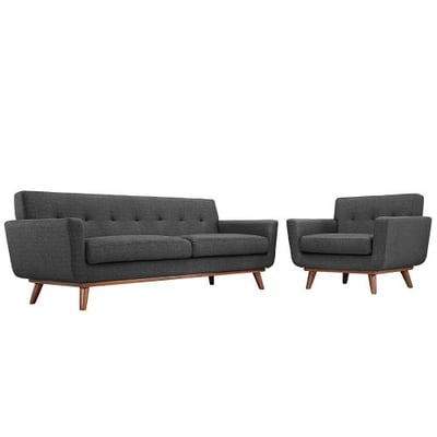 Modway EEI-1344-DOR Engage Mid-Century Modern Upholstered Sofa and Armchair Set Gray