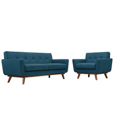 Modway EEI-1346-AZU Engage Mid-Century Modern Upholstered Fabric Armchair and Loveseat, Set of 2 Azure