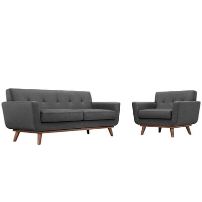 Modway EEI-1346-DOR Engage Mid-Century Modern Upholstered Fabric Armchair and Loveseat, Set of 2 Gray