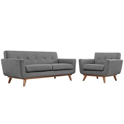 Modway EEI-1346-GRY Engage Mid-Century Modern Upholstered Fabric Armchair and Loveseat, Set of 2 Expectation Gray