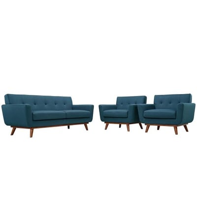 Modway EEI-1347-AZU Engage Mid-Century Modern Upholstered Fabric Two Armchair and Loveseat Set Azure