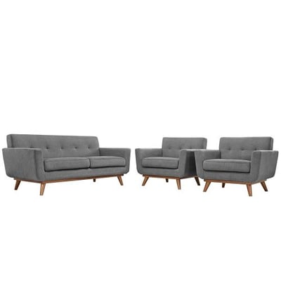 Modway EEI-1347-GRY Engage Mid-Century Modern Upholstered Fabric Two Armchair and Loveseat Set Expectation Gray