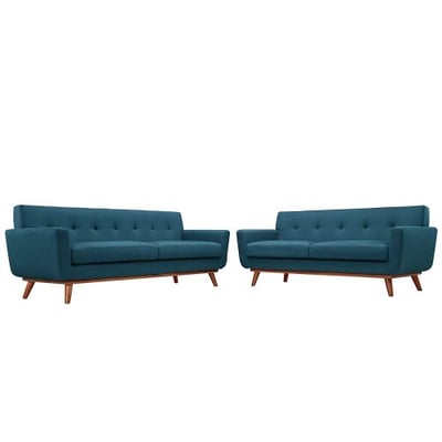 Modway Engage Mid-Century Modern Upholstered Fabric Loveseat and Sofa Set In Azure