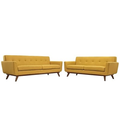 Modway Engage Mid-Century Modern Upholstered Fabric Loveseat and Sofa Set In Citrus