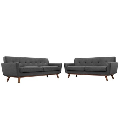 Modway Engage Mid-Century Modern Upholstered Fabric Loveseat and Sofa Set In Gray