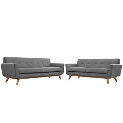 Modway Engage Mid-Century Modern Upholstered Fabric Loveseat and Sofa Set In Expectation Gray