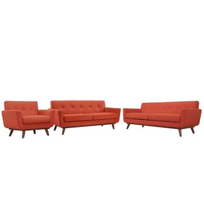 Modway Engage 3 Piece Sofa Set in Atomic Red