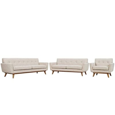 Modway EEI-1349-BEI Engage Sofa Loveseat Armchair Upholstered Fabric Set of 3, Beige