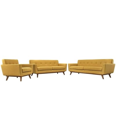 Modway EEI-1349-CIT Engage Mid-Century Modern Upholstered Fabric Sofa, Loveseat and Armchair, Set of 3 Citrus