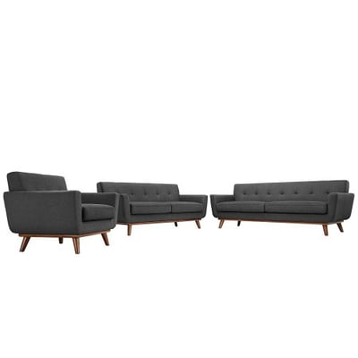 Modway EEI-1349-DOR Engage Mid-Century Modern Upholstered Fabric Sofa, Loveseat and Armchair, Set of 3 Gray