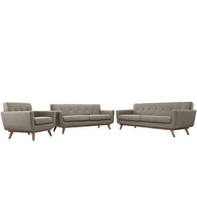 Modway EEI-1349-GRA Engage Mid-Century Modern Upholstered Fabric Sofa, Loveseat and Armchair, Set of 3 Granite