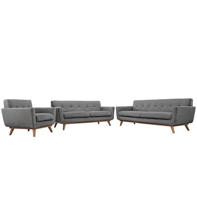 Modway EEI-1349-GRY Engage Mid-Century Modern Upholstered Fabric Sofa, Loveseat and Armchair, Set of 3 Expectation Gray