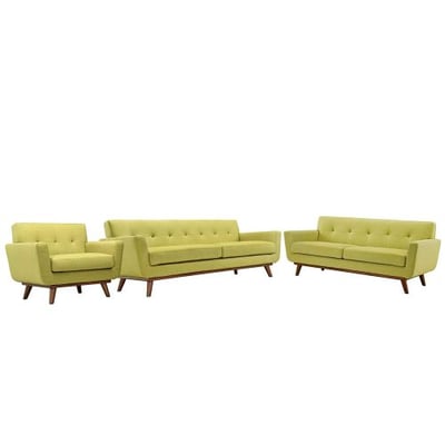 Modway EEI-1349-WHE Engage Mid-Century Modern Upholstered Fabric Sofa, Loveseat and Armchair, Set of 3 Wheatgrass