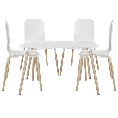 Modway Stack Dining Chairs and Table Wood Set of 5 in White