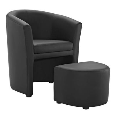 Zozulu Zivulge Faux Leather Armchair and Ottoman Set in Black