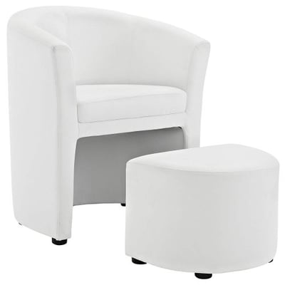 Modway EEI-1407-WHI Divulge Faux Leather Accent Arm Lounge Chair and Ottoman 2-Piece Set White