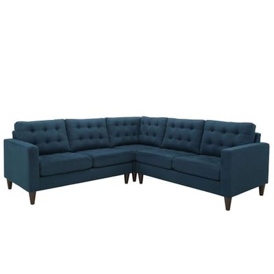 Modway Empress Mid-Century Modern Upholstered Fabric Sectional Sofa Set In Azure