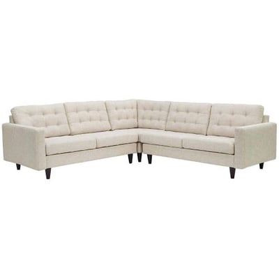 Modway Empress Mid-Century Modern Upholstered Fabric Sectional Sofa Set In Beige