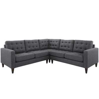 Modway Empress Mid-Century Modern Upholstered Fabric Sectional Sofa Set In Gray