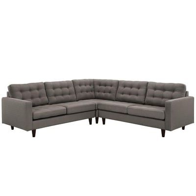 Modway Empress Mid-Century Modern Upholstered Fabric Sectional Sofa Set In Granite