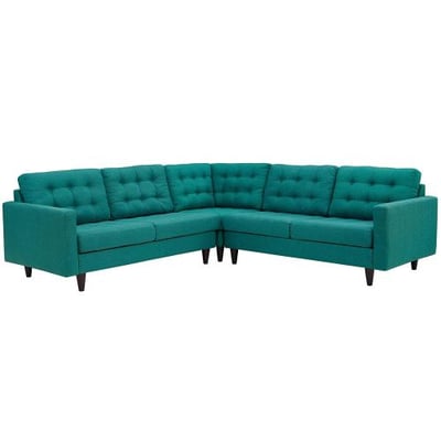 Modway Empress Mid-Century Modern Upholstered Fabric Sectional Sofa Set In Teal