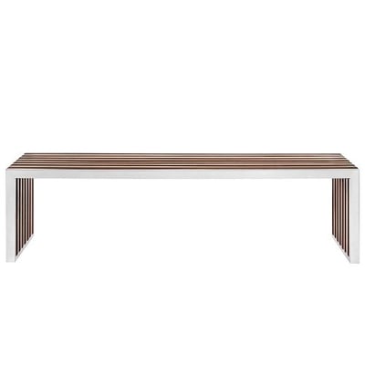 Modway Gridiron Contemporary Modern Large Stainless Steel Bench With Wood Inlay, 60