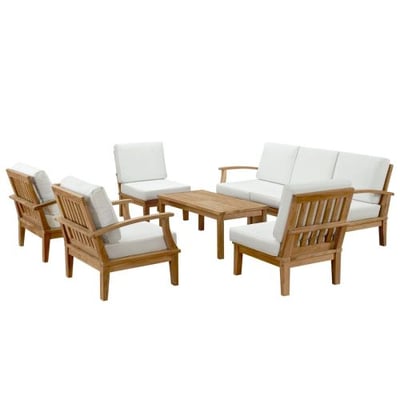 Modway Marina Teak Wood 8-Piece Outdoor Patio Furniture Set in Natural White