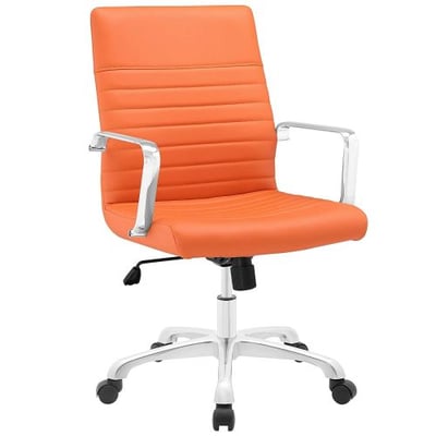 Modway Finesse Ribbed Faux Leather Mid Back Office Chair in Orange
