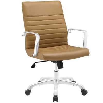Modway Finesse Ribbed Faux Leather Mid Back Office Chair in Tan