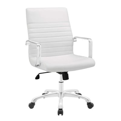 Modway Finesse Ribbed Faux Leather Mid Back Office Chair in White