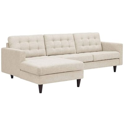 Modway Empress Mid-Century Modern Upholstered Fabric Left-Facing Chaise Sectional Sofa in Beige