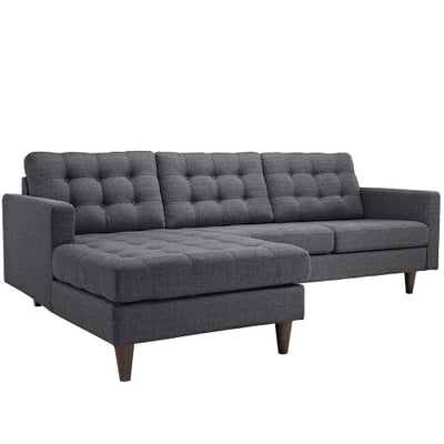 Modway Empress Mid-Century Modern Upholstered Fabric Left-Facing Chaise Sectional Sofa in Gray